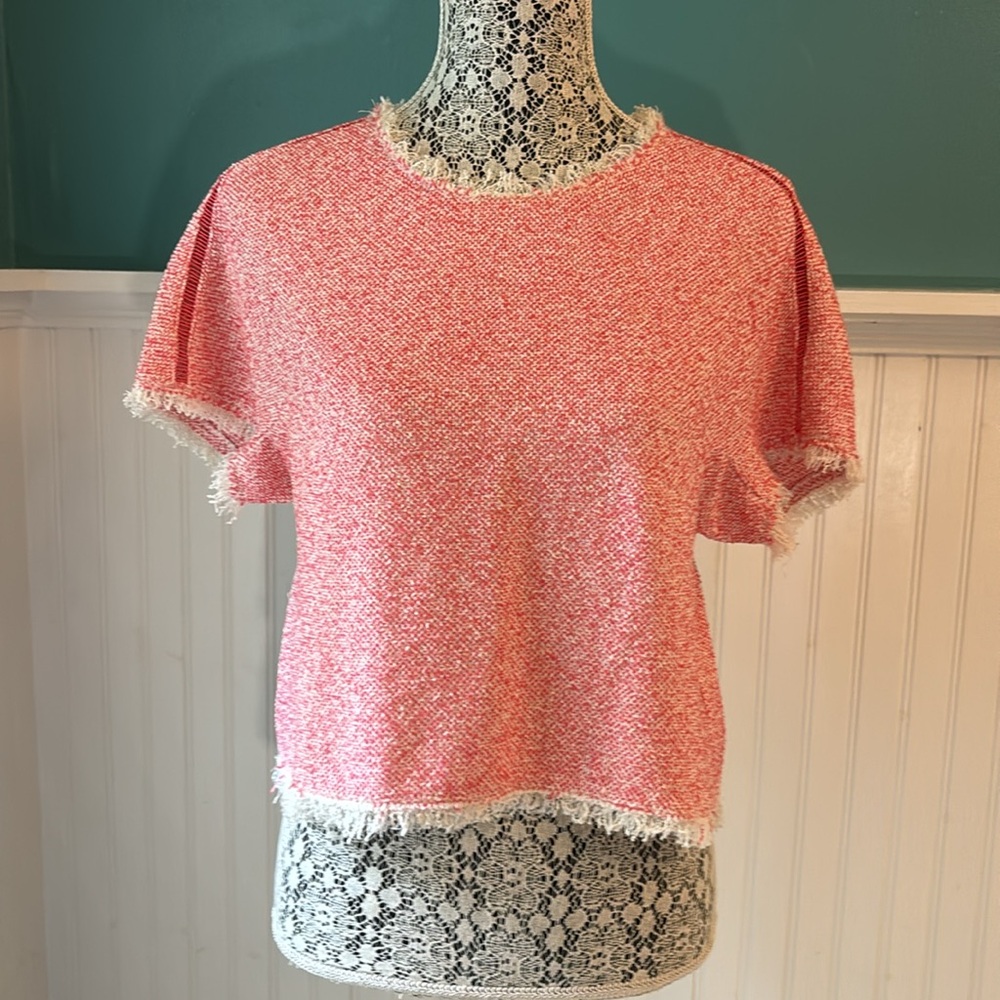 Rebecca Taylor tweed frayed edge crop top